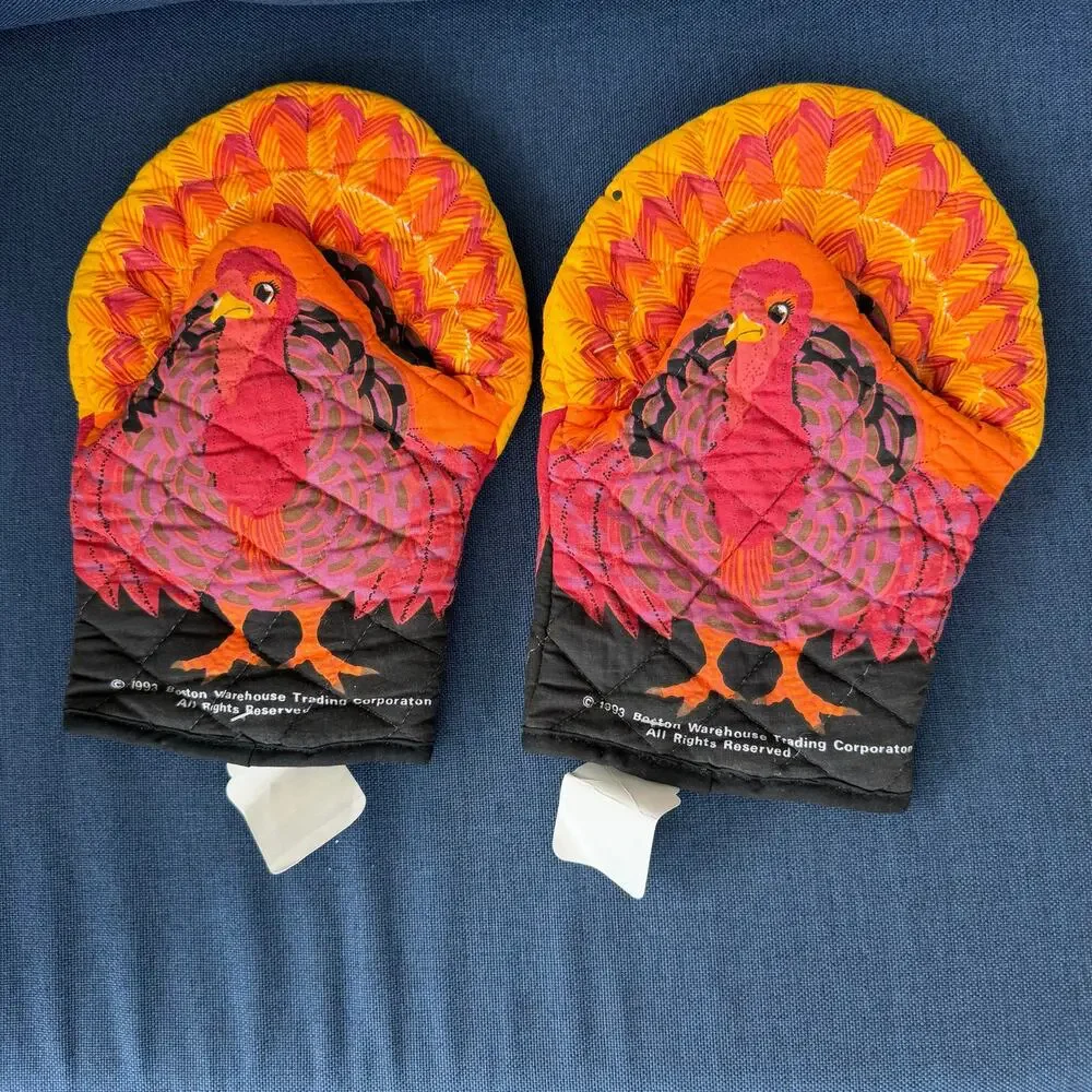 Vintage Turkey Oven Mitt Pair 1993 Boston Warehouse with TAGS Thanksgiving READ